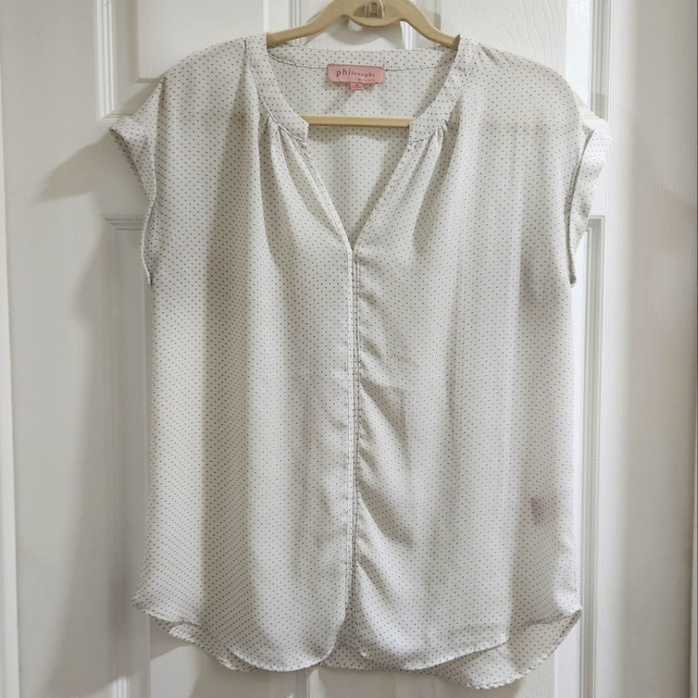 Philosophy White with Black Dots Tee Shirt Blouse - S